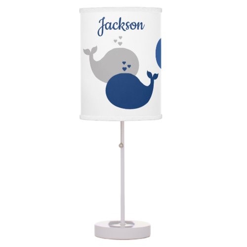 Navy Blue Gray Whale Baby Boy Nautical Nursery Table Lamp