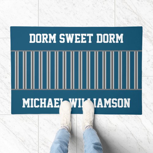 Navy Blue Gray White Dorm Sweet Dorm Decor Guys Doormat