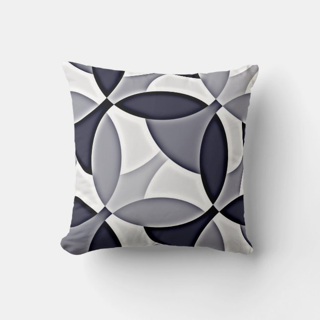 Navy Blue Gray & White Geo-Abstract Pillow (Front)