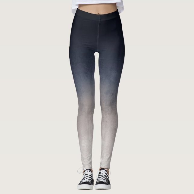 Navy Blue Gray White gradient rustic ombre Leggings (Front)