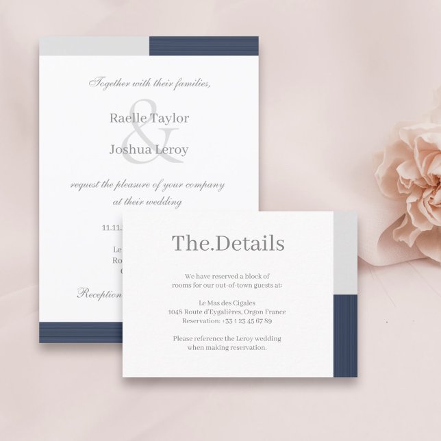 Navy Blue Gray White Stripes Wedding Hotel Detail Enclosure Card (Creator Uploaded)