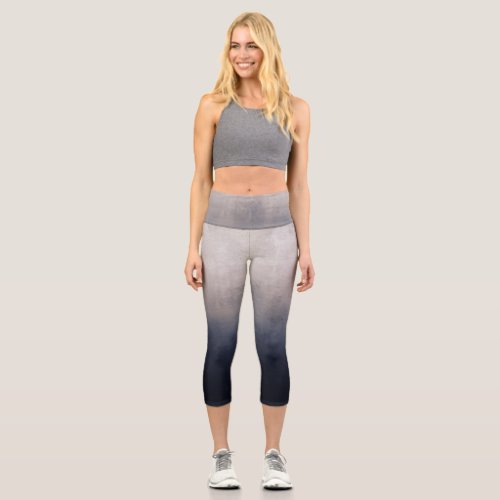 Navy Blue Gray Whitel rustic ombre Capri Leggings