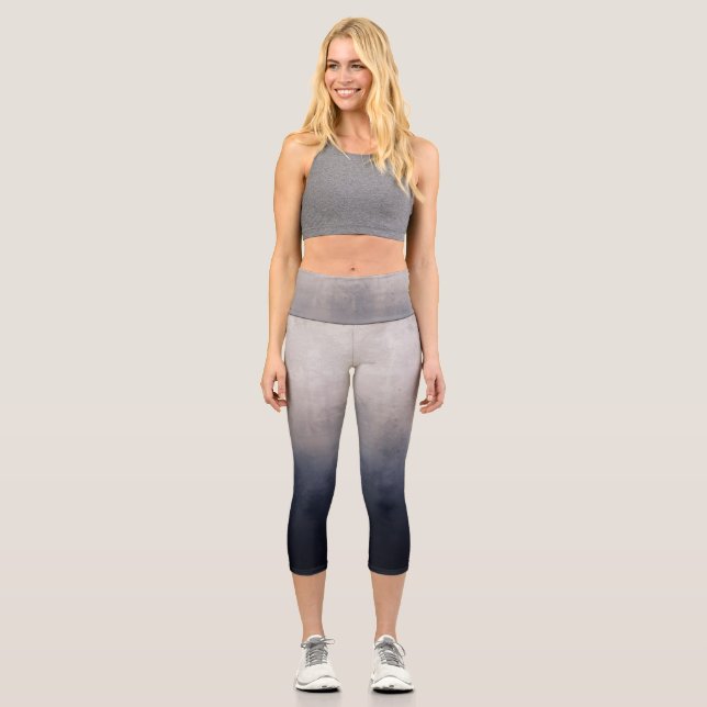 Navy Blue Gray Whitel rustic ombre Capri Leggings (Front)