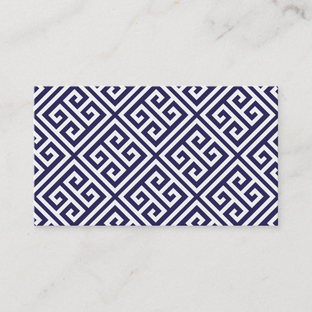 Navy Blue Greek Key Blank Business Card Template (Front)