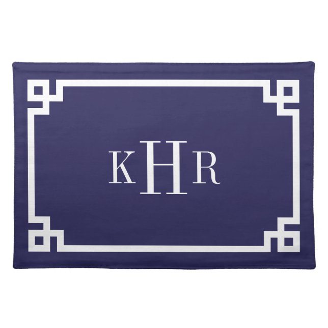 Navy Blue Greek Key Border Custom Monogram Placemat (Front)