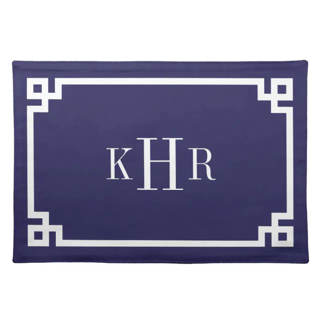 Navy Blue Greek Key Border Custom Monogram Placemat Zazzle