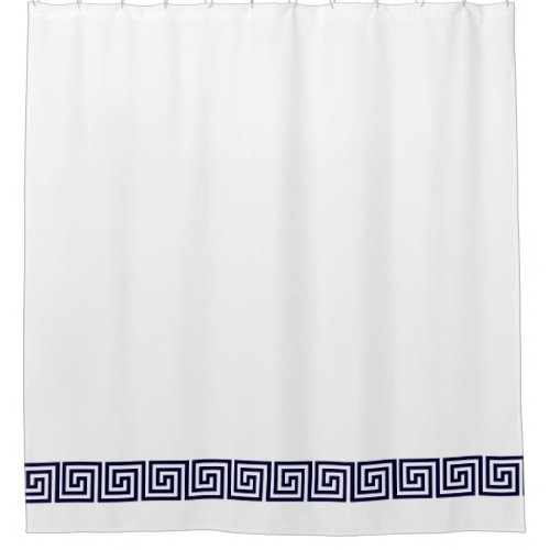 Navy Blue Greek Key Border on Custom Color Shower Curtain