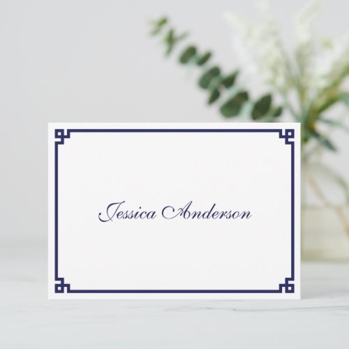 Navy Blue Greek Key Border Wedding Place Card