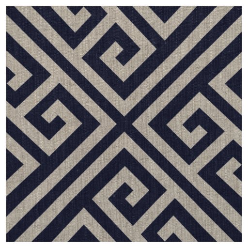 Navy Blue Greek Key Large Scale Fabric