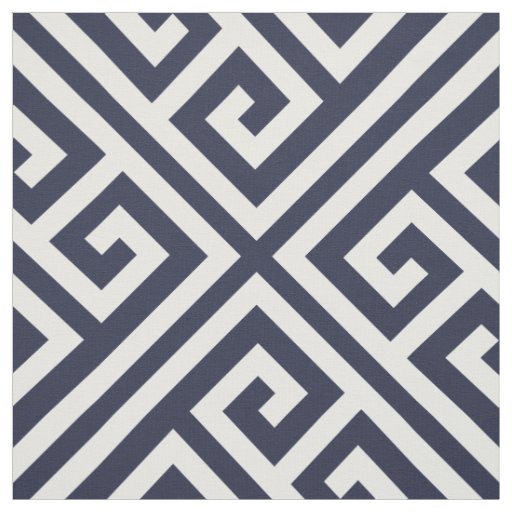 Navy Blue Greek Key Large Scale Fabric