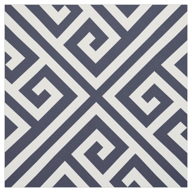 Navy Blue Greek Key Large Scale Fabric (Swatch)