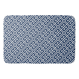 Navy Blue Greek Key Pattern Bathroom Mat