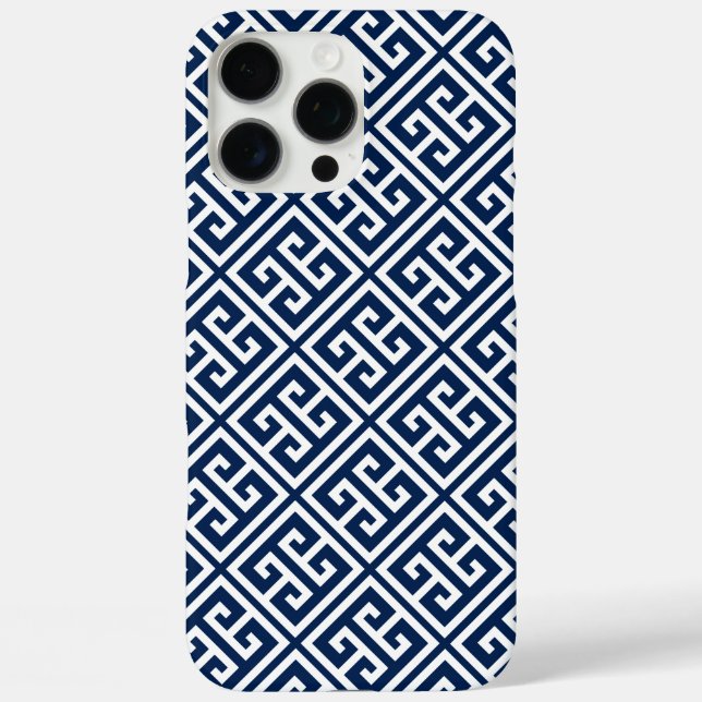 Navy Blue Greek Key Pattern Case-Mate iPhone Case (Back)