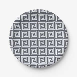 Navy Blue Greek Key Pattern Paper Plates