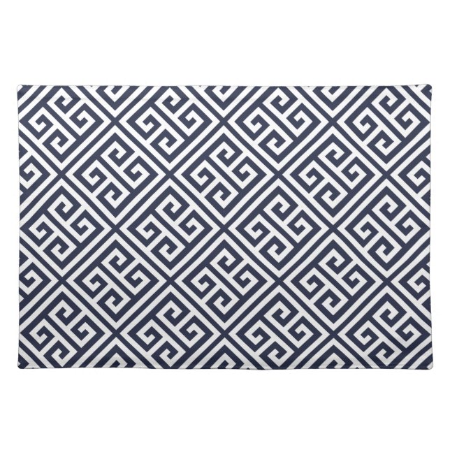 Navy Blue Greek Key Pattern Placemat (Front)