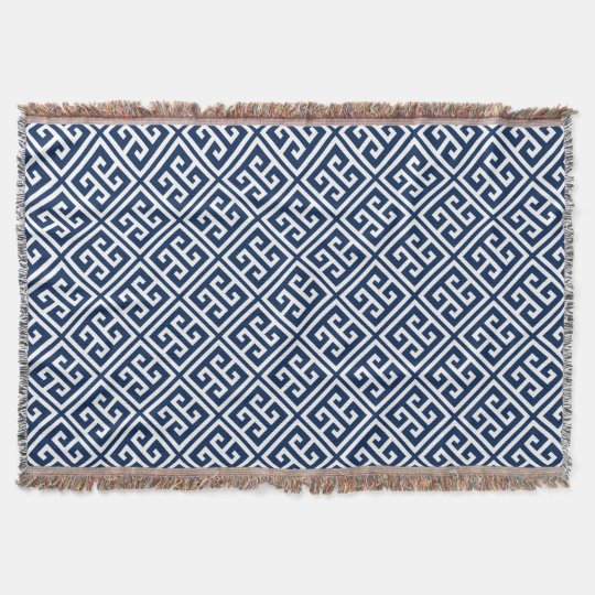 Navy Blue Greek Key Pattern Throw Blanket