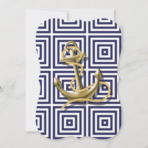 Navy Blue greek pattern preppy nautical Anchor Invitation