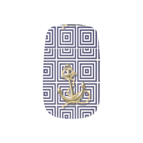 Navy Blue greek pattern preppy nautical Anchor Minx Nail Art
