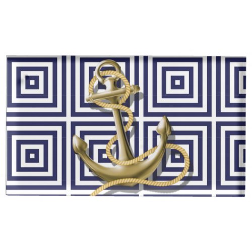 Navy Blue greek pattern preppy nautical Anchor Place Card Holder