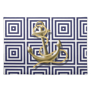 Navy Blue greek pattern preppy nautical Anchor Placemat