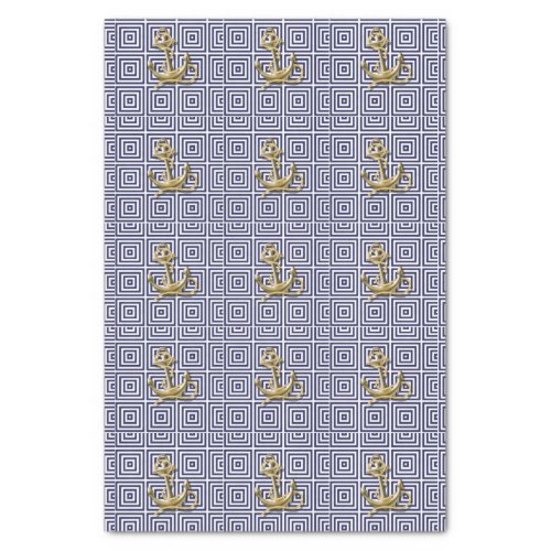 Navy Blue greek pattern preppy nautical Anchor Tissue Paper