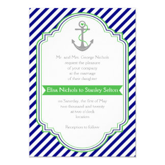 Bridal Shower Invitation Navy Green White Stripes Vintage Clic Monogram Wedding Invitation Tea Length Style In Navy And Green