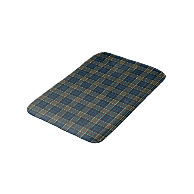 Navy Blue, Green, and Red Scottish Tartan Bathroom Mat (Angled)