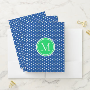 Navy Blue Green and White Polka Dot Monogram Pocket Folder