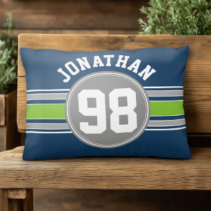 Navy blue Green Auto Racing Stripes Name Number Accent Pillow
