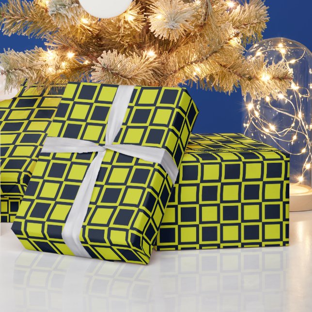 Navy Blue Green Checkerboard  Wrapping Paper (Holidays)