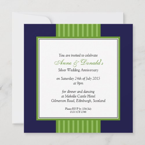 Navy Blue &amp; Green Classy Anniversary Party Custom Invites