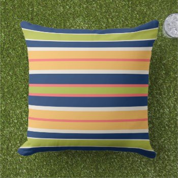 Navy Blue Green Coral And Orange Stripes | Throw Pillow by plushpillows at Zazzle
