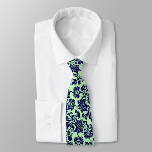 Navy_Blue  Green Floral Damasks Neck Tie