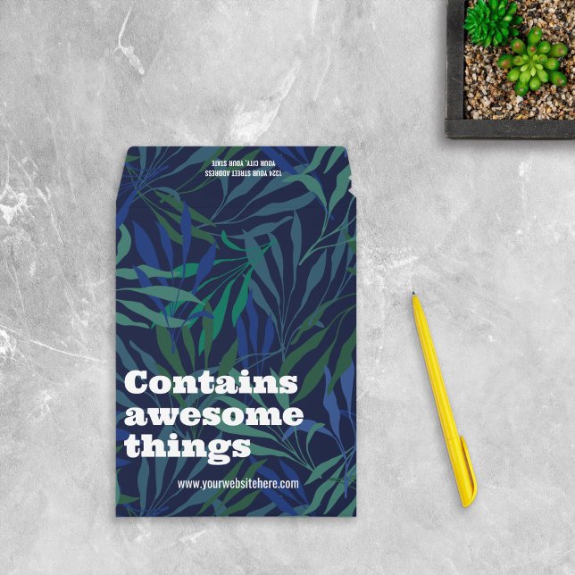 Navy Blue Green Fronds Contains Awesome Things Envelope Mailers (Creator Uploaded)