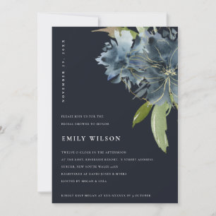 NAVY BLUE GREEN GOLD FLORAL BRIDAL SHOWER INVITE