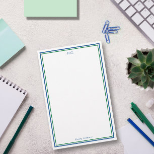 Navy Blue Green Monogrammed Stationery