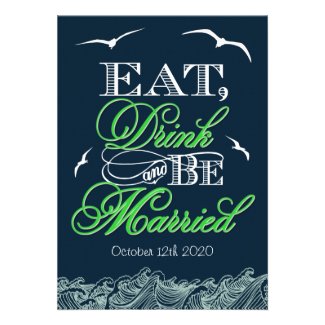 Navy Blue & Green Nautical Wedding Invitations