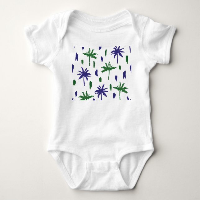 Navy Blue Green Palm Pattern Baby Bodysuit (Front)