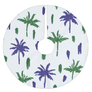 Navy Blue Green Palm Pattern Brushed Polyester Tree Skirt
