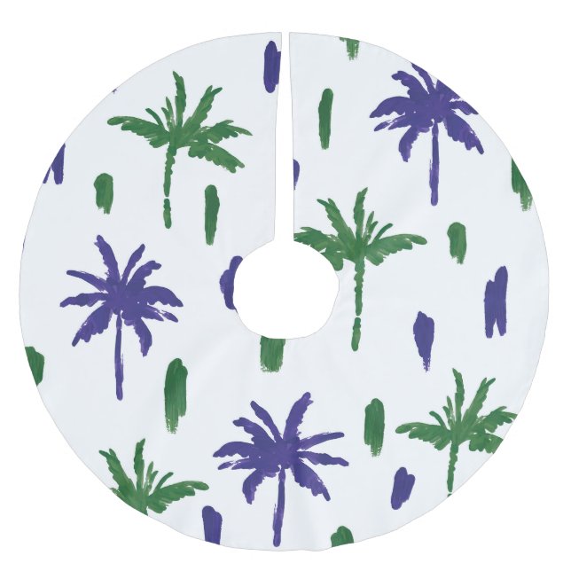 Navy Blue Green Palm Pattern Brushed Polyester Tree Skirt (Front)