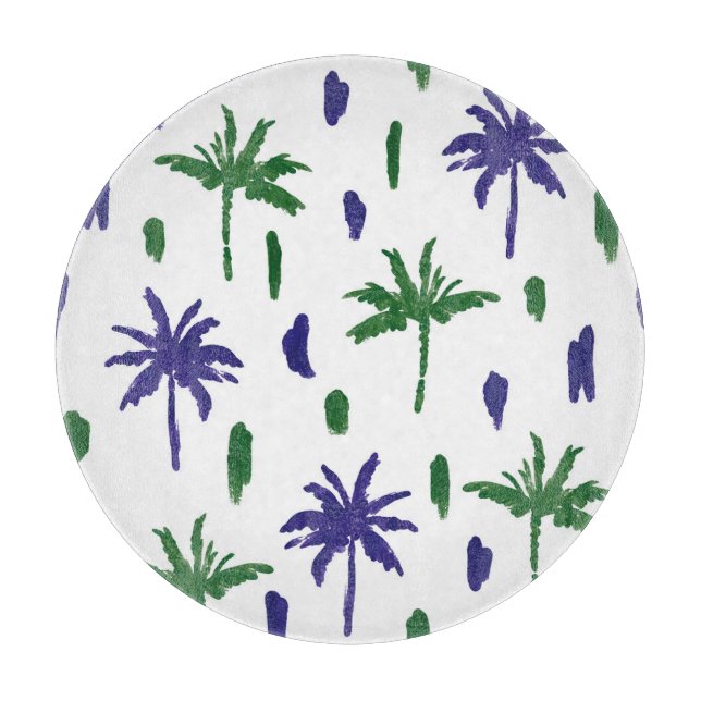 Navy Blue Green Palm Pattern Cutting Board (Front)