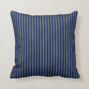 Navy Blue Green Striped Throw Pillow