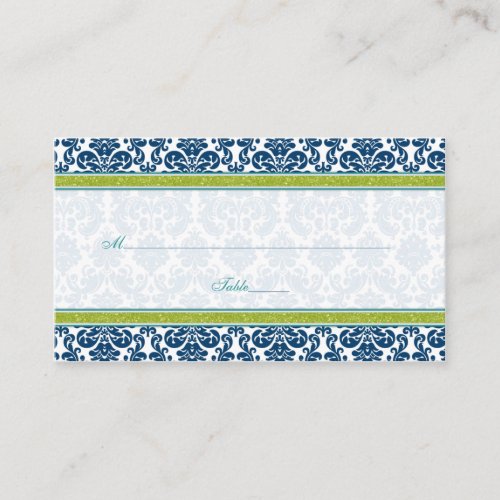 Navy Blue Green Teal Damask Wedding Place Cards Business Card
