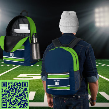 Navy Blue Green White Sports Striped Jersey Team Printed Backpack by Sandyspider at Zazzle