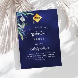 Navy blue greenery 2025 graduation party invitation postcard