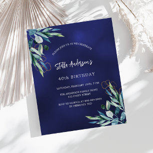 Navy blue greenery birthday invitation