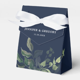 Navy Blue Greenery Botanical Watercolor Wedding Favor Boxes