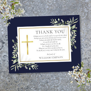 Navy Blue Greenery Christian Funeral Poem Thank You Card