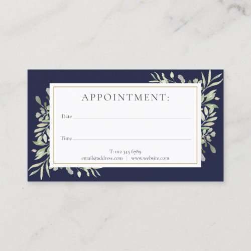 Navy Blue Greenery Customer Appointment Card