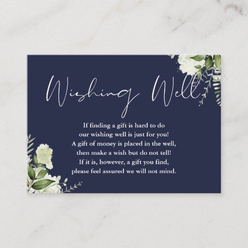 Navy Blue Greenery Floral Wishing Well Wedding Enclosure Card